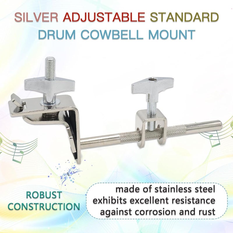CashBeat Silver Adjustable Standard Drum Cowbell Mount, Cowbell Holder Percussion Accessory with Parallel Action Jaws, Ideal for Bass Drum Hoop Up or Down Adjustment, Essential Drummer Drum Hardware - Image 2